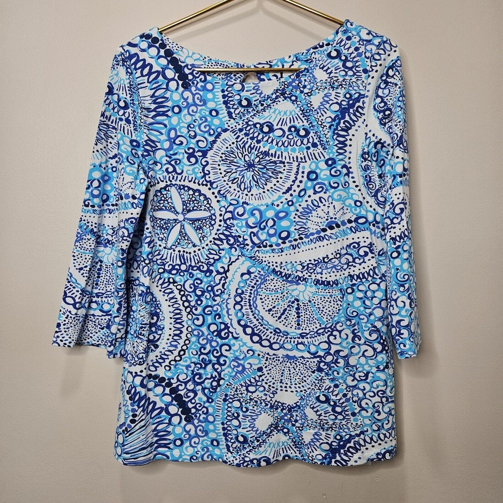 Lilly Pulitzer Waverly Top Women's Sz Medium M Midnight Blues 3/4 Sleeve